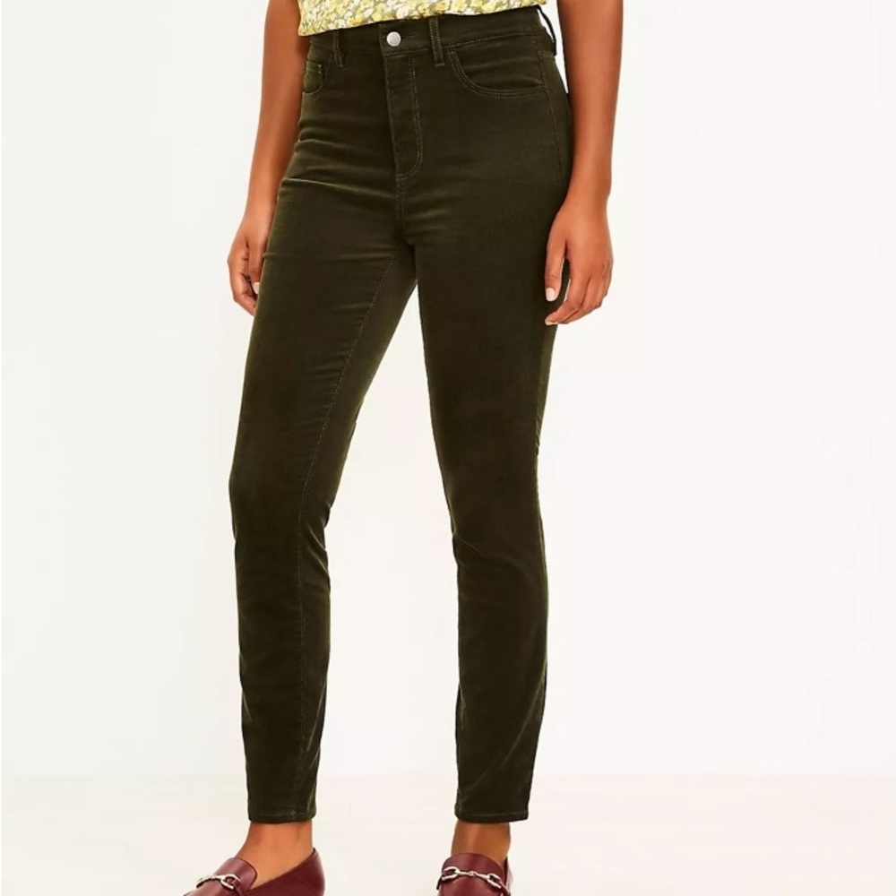 Loft Olive Green Curvy Skinny Corduroy Pants Waist 0/25 High Waist